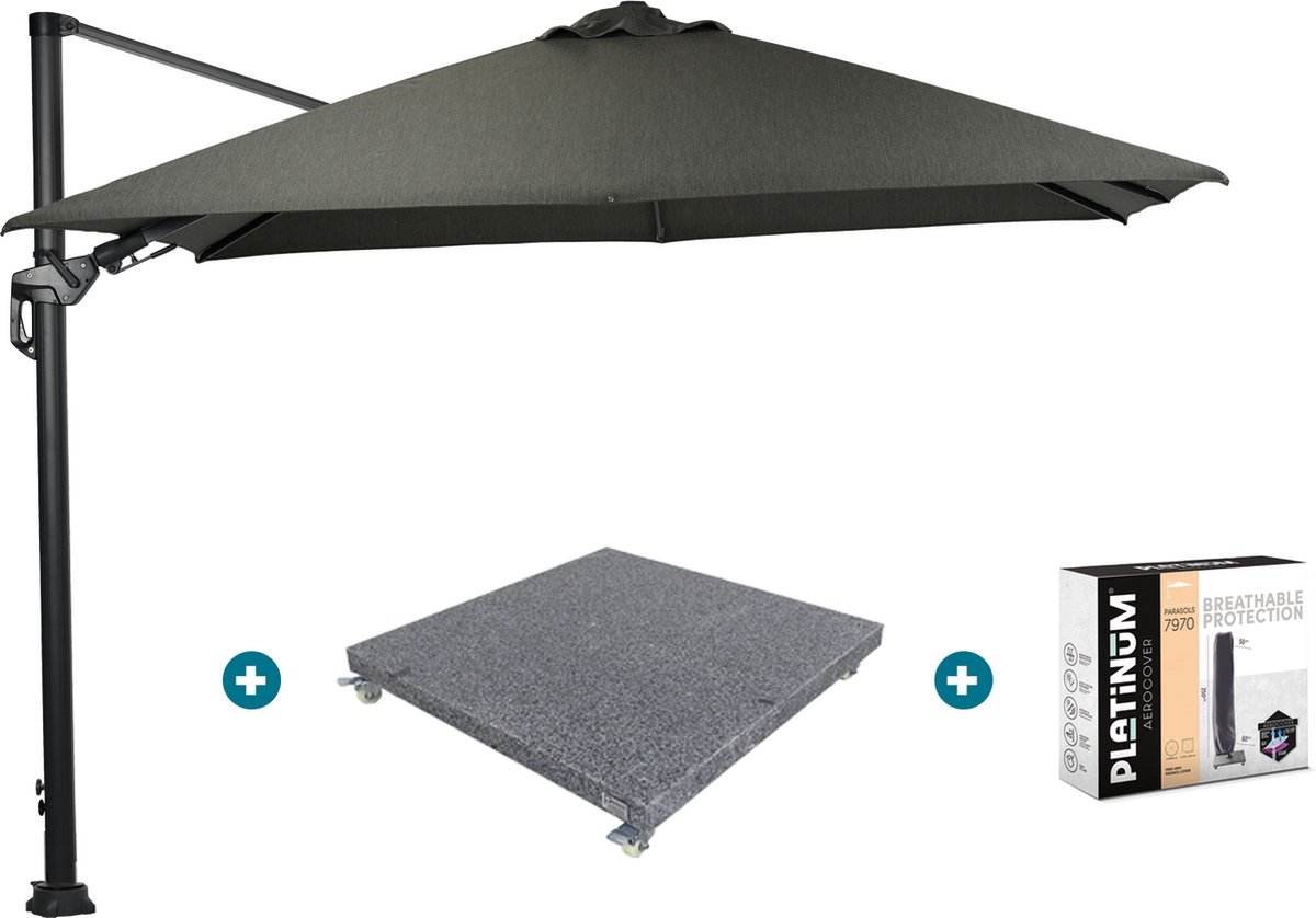 GI Hawaii zweefparasol Deluxe 300 x 300 cm. - Groen - met voet en hoes (6097343043065)