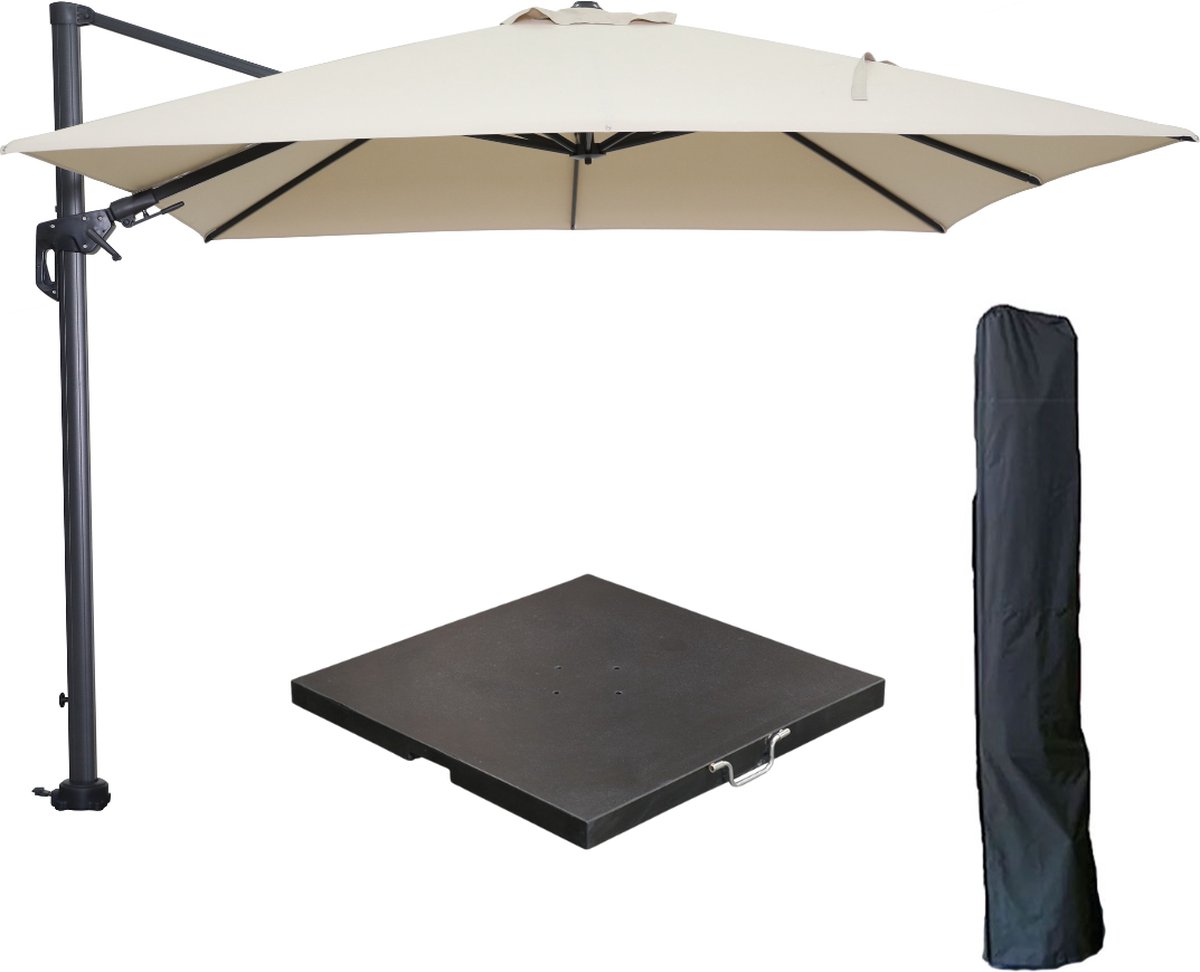 Garden Impressions Hawaii zweefparasol 300x300 cm carbon black / ecru met 90kg black polished parasolvoet en parasolhoes (6097105099040)