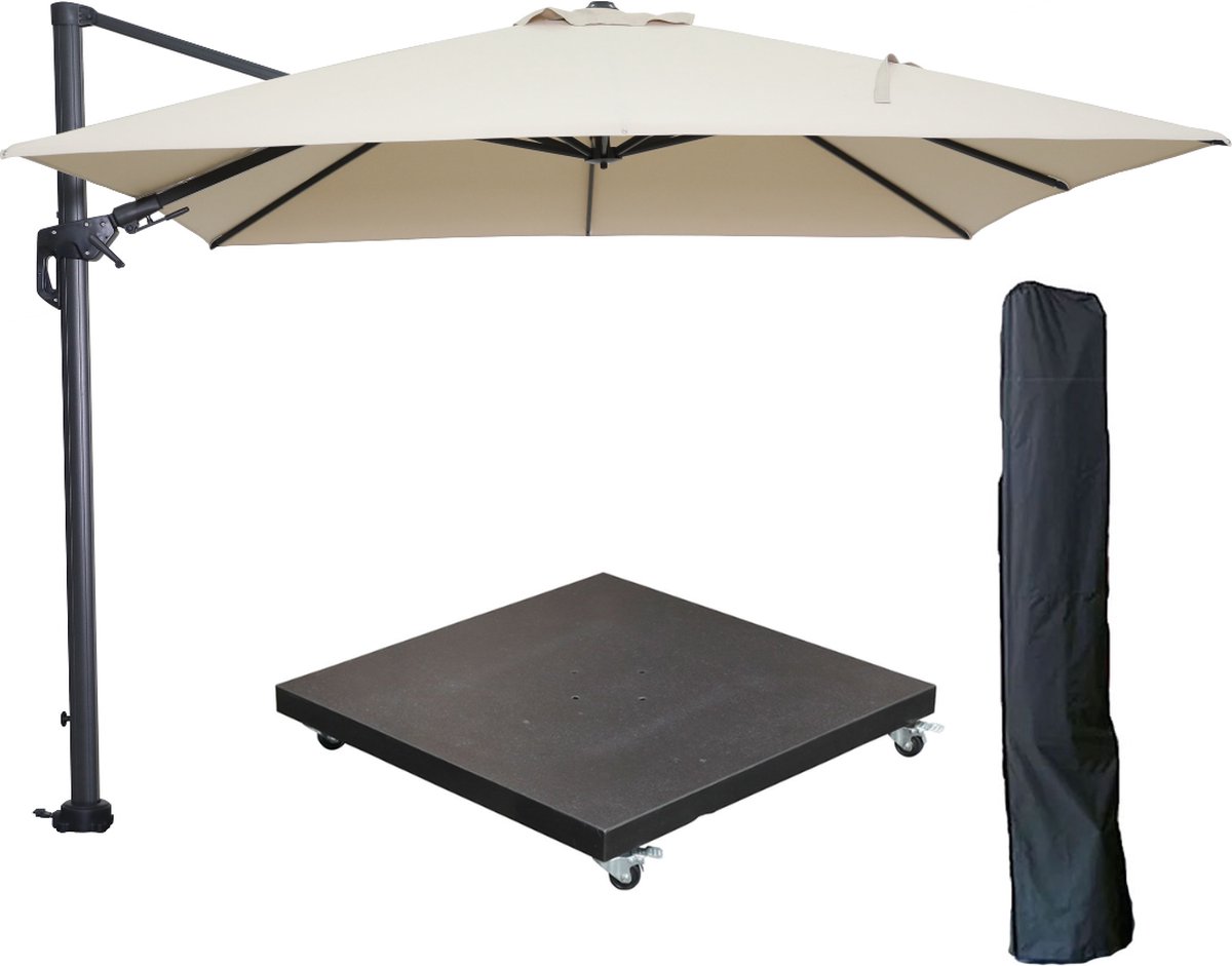 Garden Impressions Hawaii zweefparasol 300x300 cm carbon black / ecru met 90kg verrijdbare parasolvoet en parasolhoes (6097104084009)