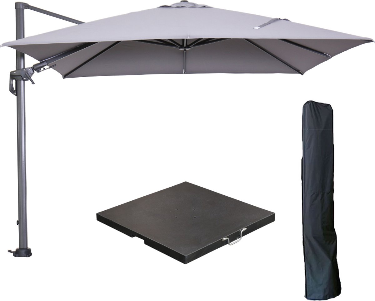 Garden Impressions Hawaii zweefparasol 300x300 cm carbon black / licht grijs met 90kg black polished parasolvoet en parasolhoes (6097144539583)