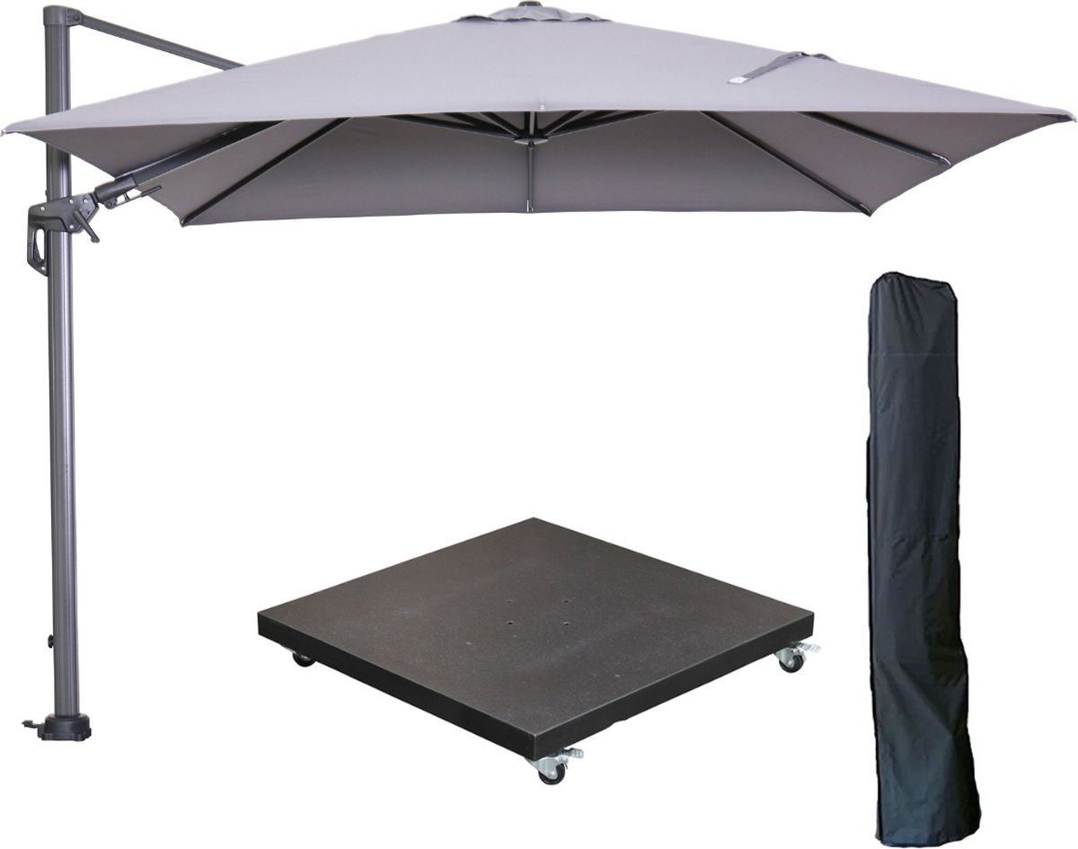 Garden Impressions Hawaii zweefparasol 300x300 cm carbon black / licht grijs met 90kg verrijdbare parasolvoet en parasolhoes (6097106359334)