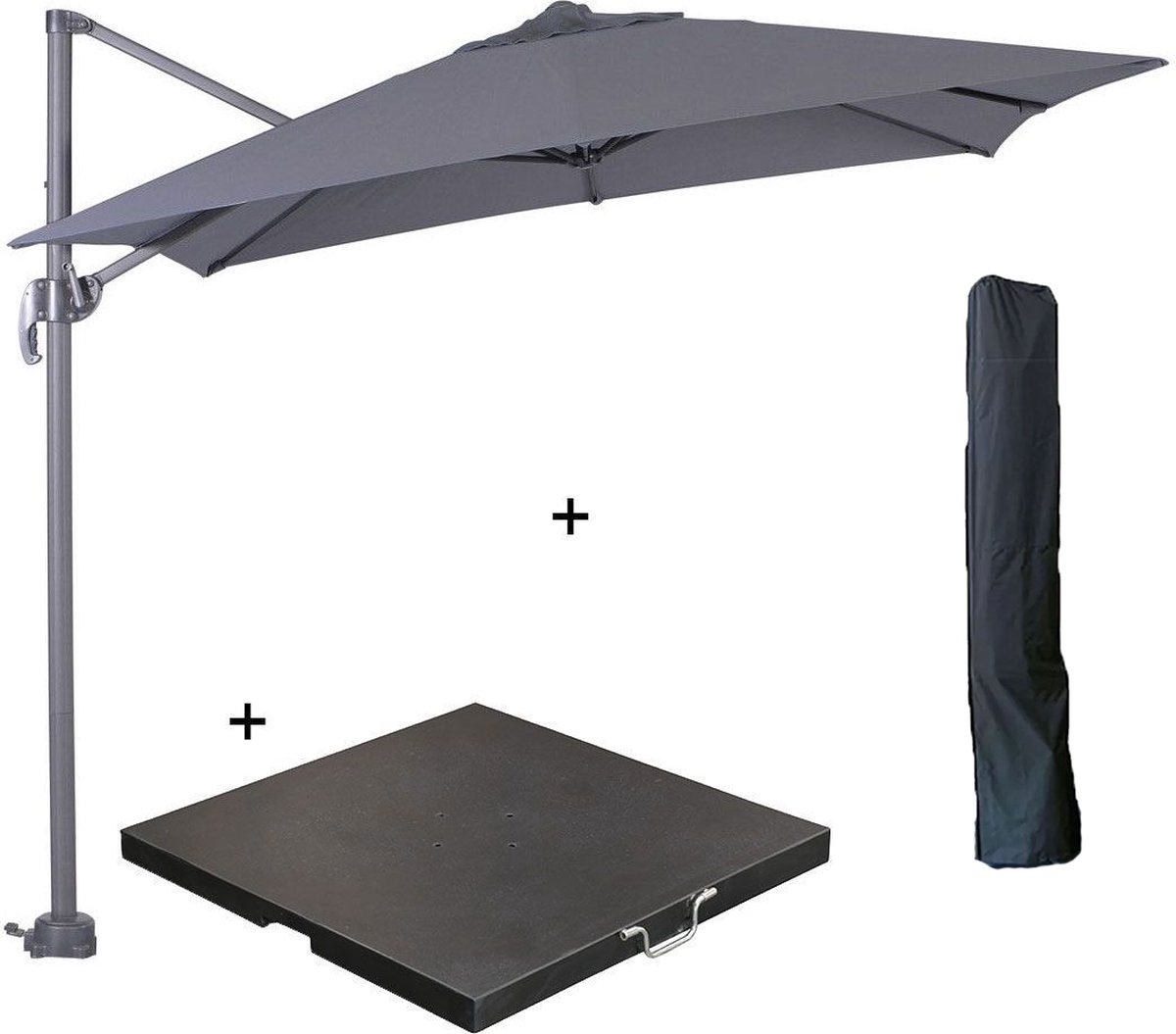 Garden Impressions Hawaii zweefparasol S 250x250 - donker grijs met 80 kg parasolvoet en parasolhoes (6097115934973)