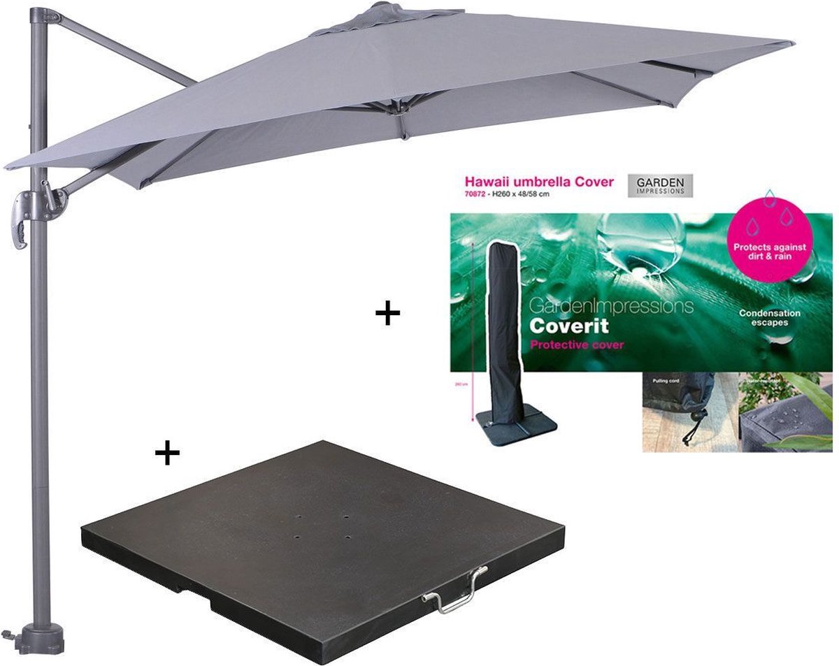 Garden Impressions Hawaii zweefparasol S 250x250 - donker grijs/licht grijs met 80 kg parasolvoet en parasolhoes (6097109575564)