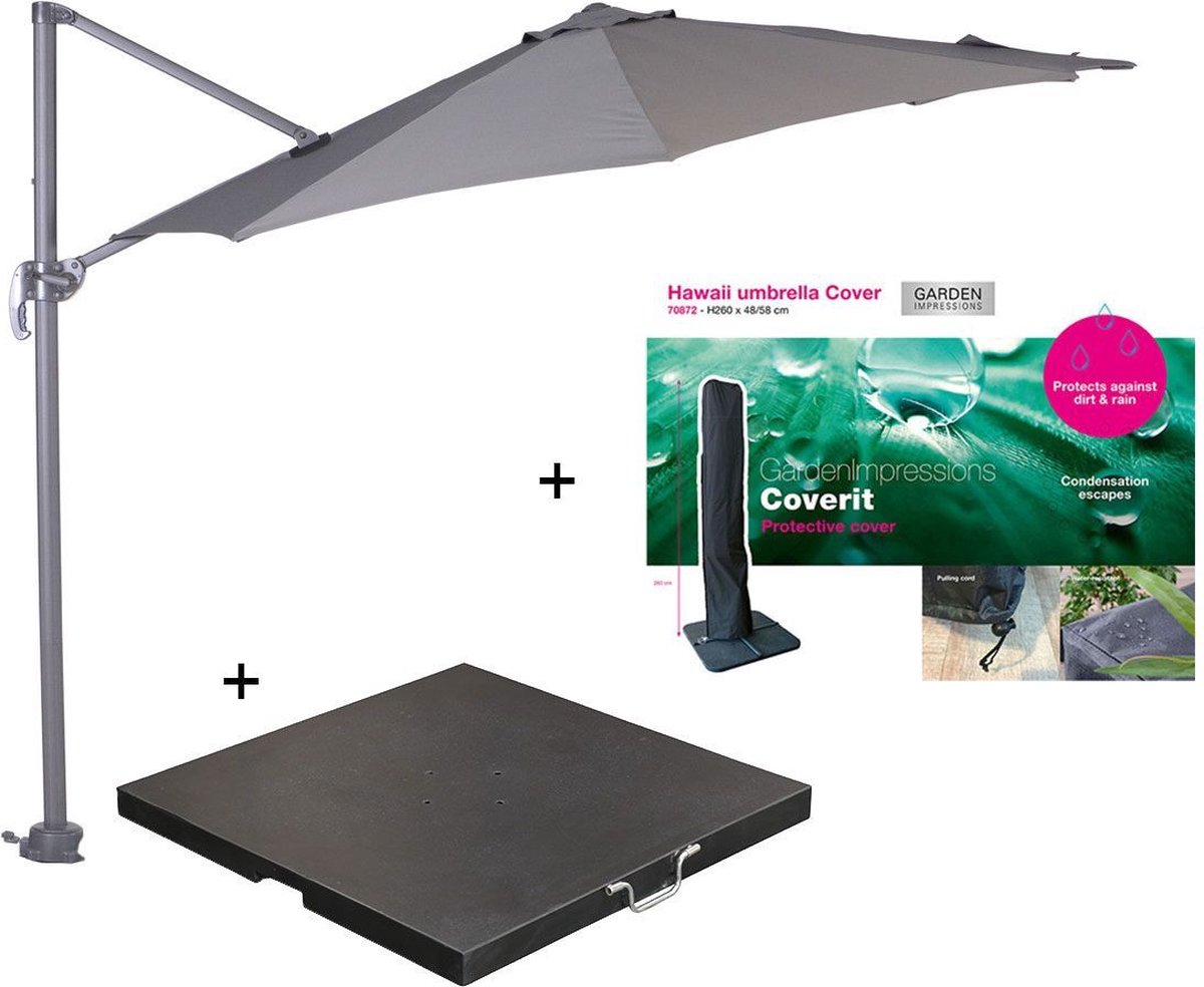 Garden Impressions Hawaii zweefparasol S ⌀300 - donker grijs met 80 kg parasolvoet en parasolhoes (6097130335397)