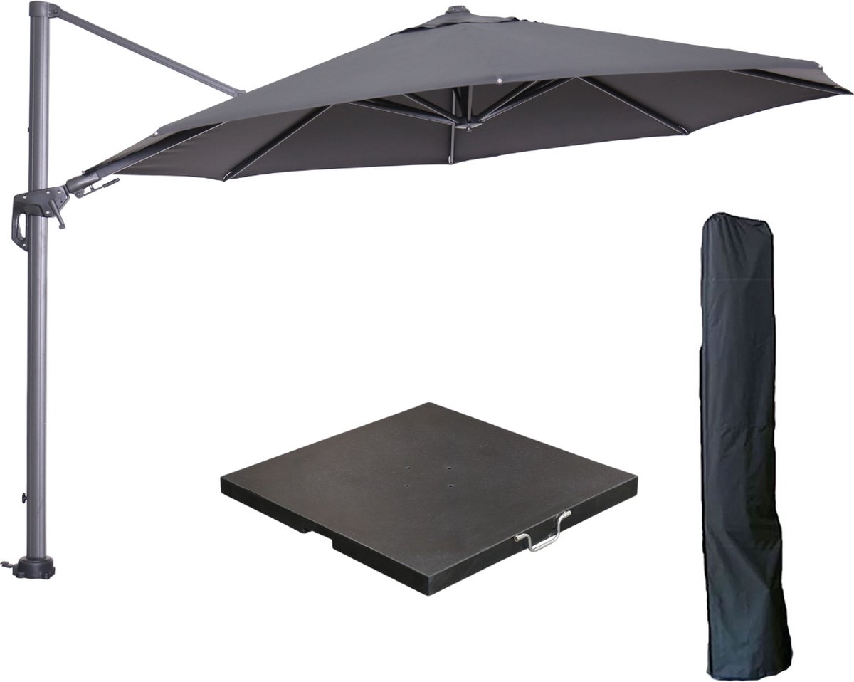 Garden Impressions Hawaii zweefparasol ⌀350 cm carbon black / donker grijs met 90kg black polished parasolvoet en parasolhoes (6097100360343)