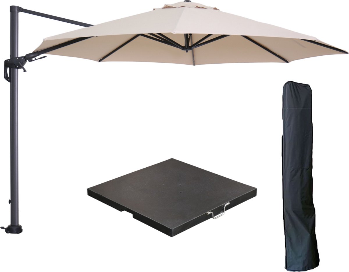 Garden Impressions Hawaii zweefparasol ⌀350 cm carbon black / ecru met 90kg black polished parasolvoet en parasolhoes (6097103648622)