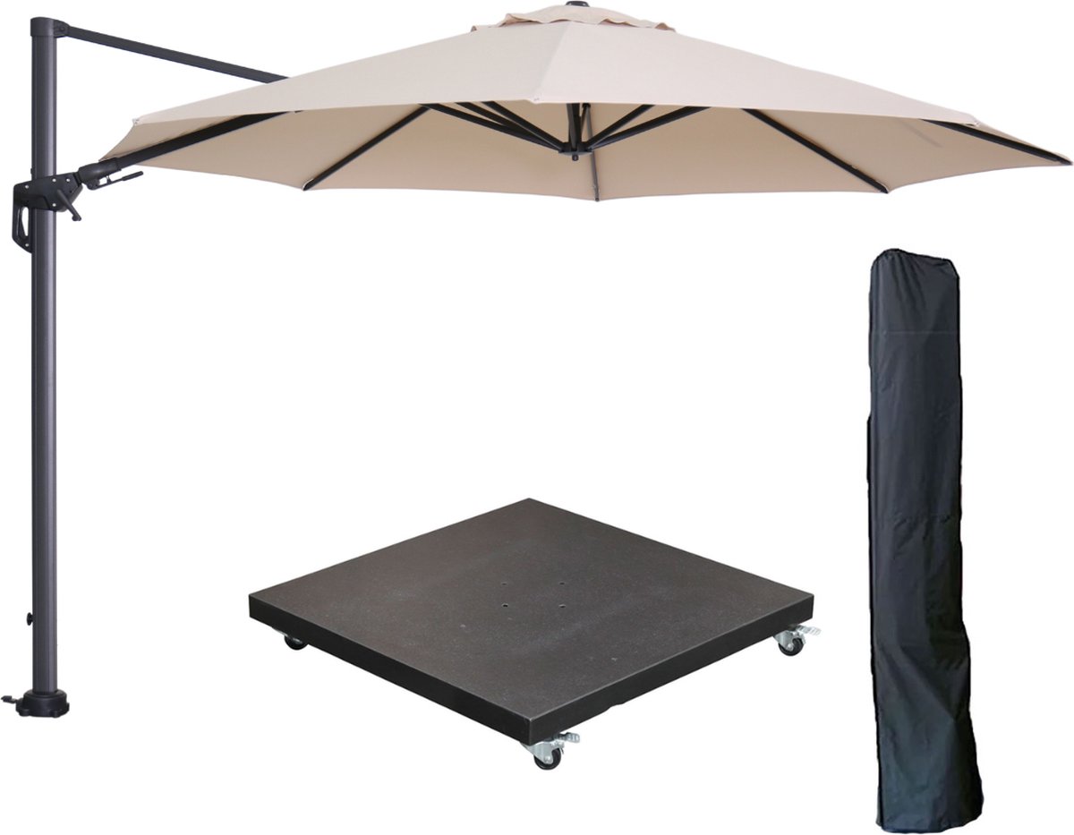 Garden Impressions Hawaii zweefparasol ⌀350 cm carbon black / ecru met 90kg verrijdbare parasolvoet en parasolhoes (6097110261258)