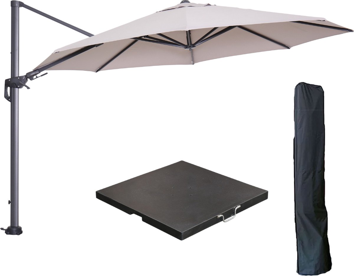 Garden Impressions Hawaii zweefparasol ⌀350 cm carbon black / zand met 90kg black polished parasolvoet en parasolhoes (6097100941986)