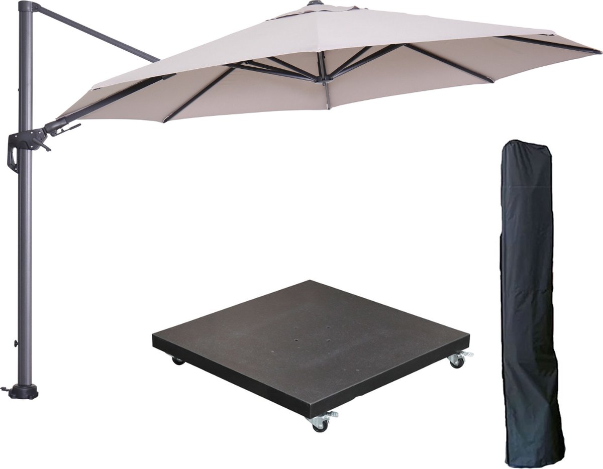 Garden Impressions Hawaii zweefparasol ⌀350 cm carbon black / zand met 90kg verrijdbare parasolvoet en parasolhoes (6097102030084)