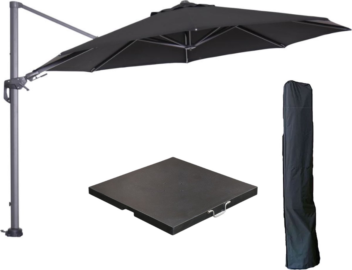 Garden Impressions Hawaii zweefparasol ⌀350 cm carbon black / zwart met 90kg black polished parasolvoet en parasolhoes (6097102688667)