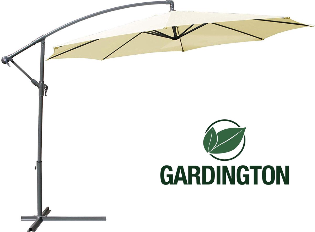 Gardington Zweefparasol met Parasolhoes - Zonnedoek - Zonneluifel - Zonnescherm - Zonnewering - Tuin/Tuinmeubelen/Tuininrichting - Crème - ⌀ 3 meter (7422218958936)