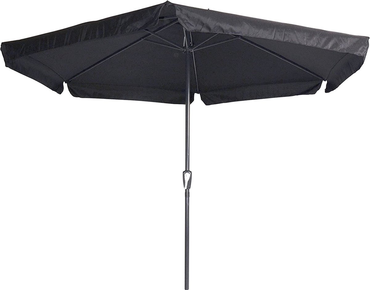 Gemini Parasol Zwart met antraciet aluminium frame - Stokparasol ⌀300 cm met Molen - 6 Hoekige Parasol - Makkelijk inklapbaar ⦿ (8700234855613)