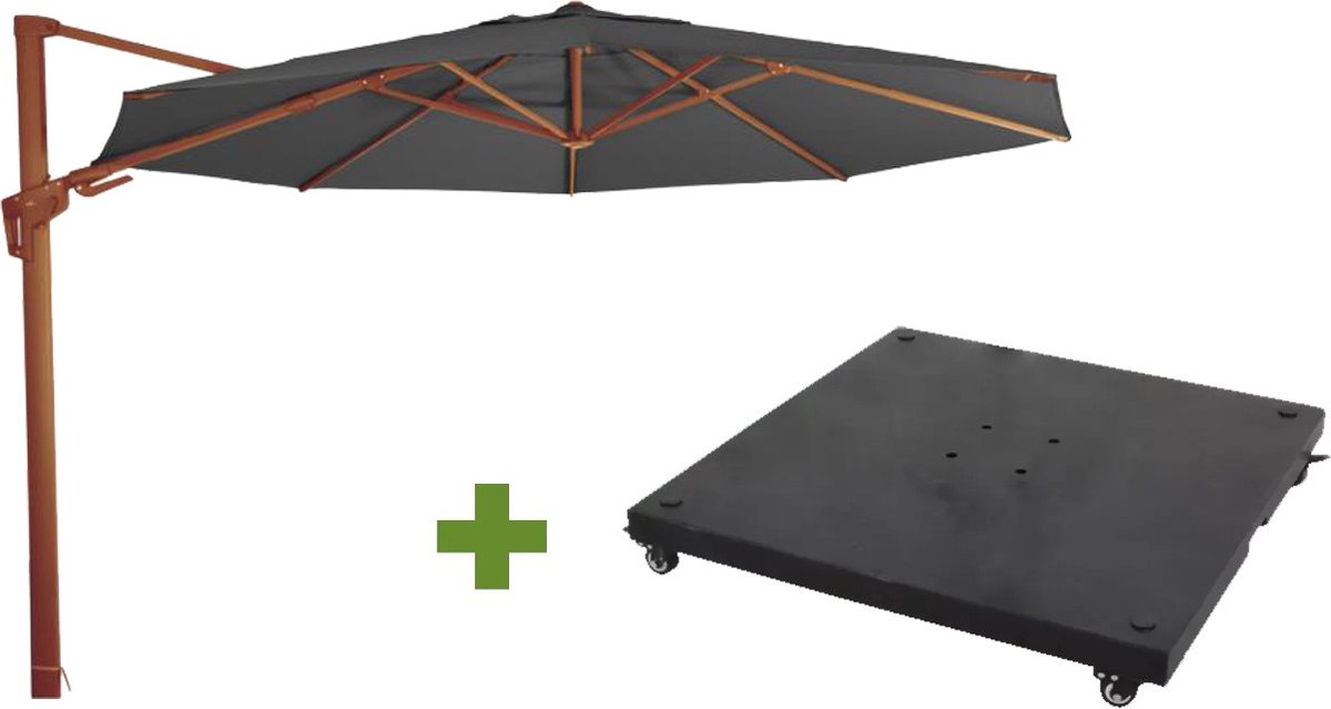 Grote Zweefparasol VirgoFlex Houtlook Grijs 3,5m met verrijdbare 90kg voet (7863388765984)