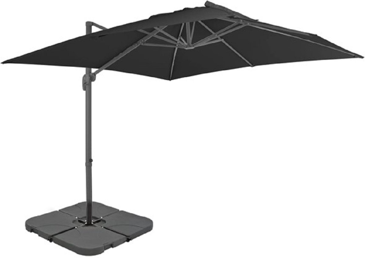 Hangende parasol Antraciet met stevige afneembare voet | Watervast - UV bestendig - Kleurvast | Zweefparasol - Massief houten paal Bamboe | Stabiel - 268 cm hoog | Tuin decoratie - Parasol - Zonparasol - Tuinparasol (6097209554551)