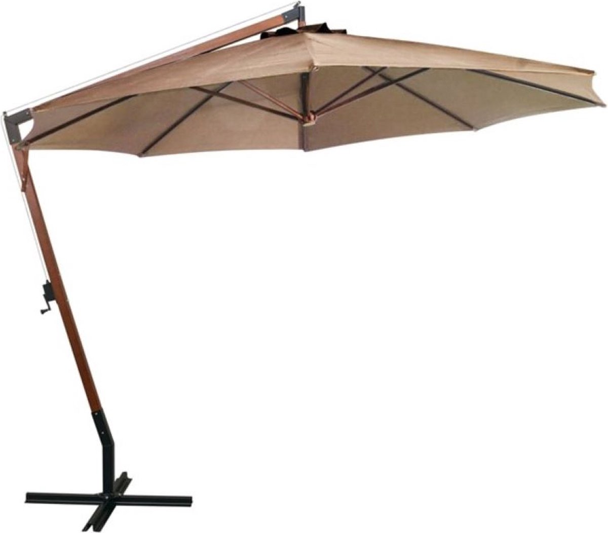 Hangende parasol Beige Zandkleur Taupe Dennenhout | Watervast - UV bestendig - Kleurvast Zweefparasol - Massief houten paal Bamboe | Stabiel - 290 cm hoog | Tuin decoratie - Parasol - Zonparasol - Tuinparasol (6097201560574)