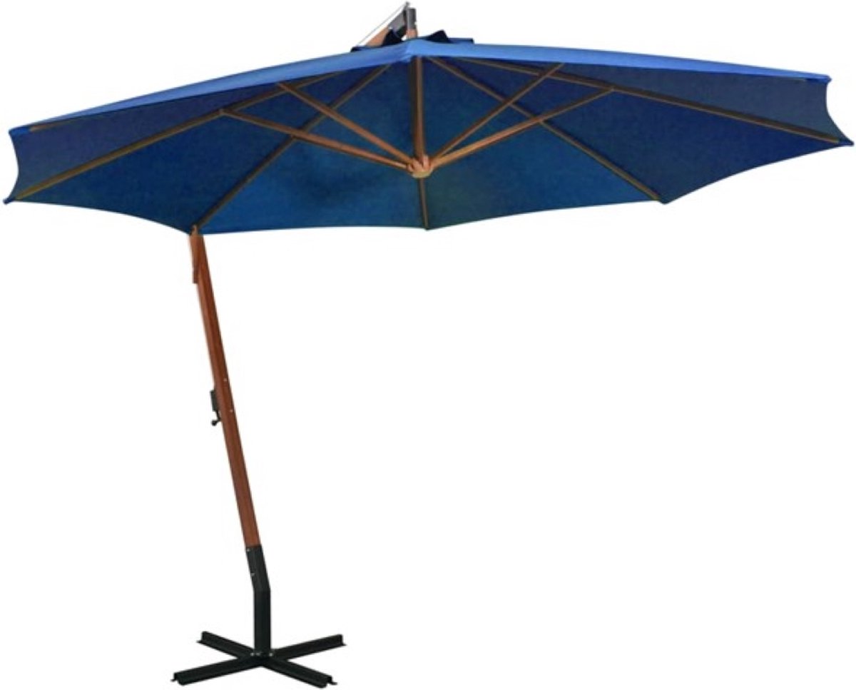 Hangende parasol Blauw Dennenhout | Watervast - UV bestendig - Kleurvast Zweefparasol - Massief houten paal Bamboe | Stabiel - 290 cm hoog | Tuin decoratie - Parasol - Zonparasol - Tuinparasol (6097233960984)