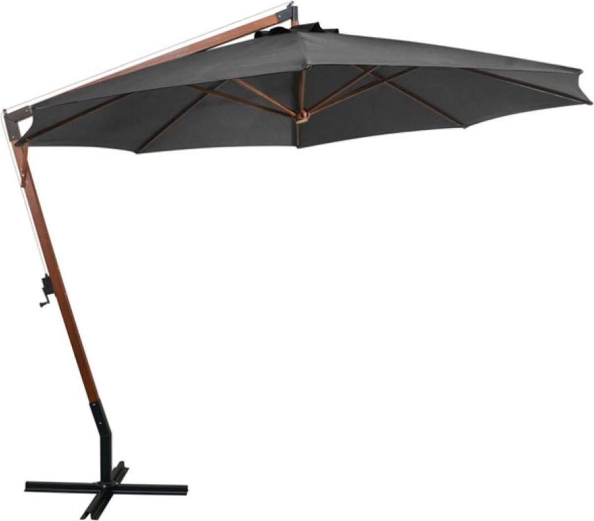 Hangende parasol Grijs Antraciet Dennenhout | Watervast - UV bestendig - Kleurvast Zweefparasol - Massief houten paal Bamboe | Stabiel - 290 cm hoog | Tuin decoratie - Parasol - Zonparasol - Tuinparasol (6097200076052)