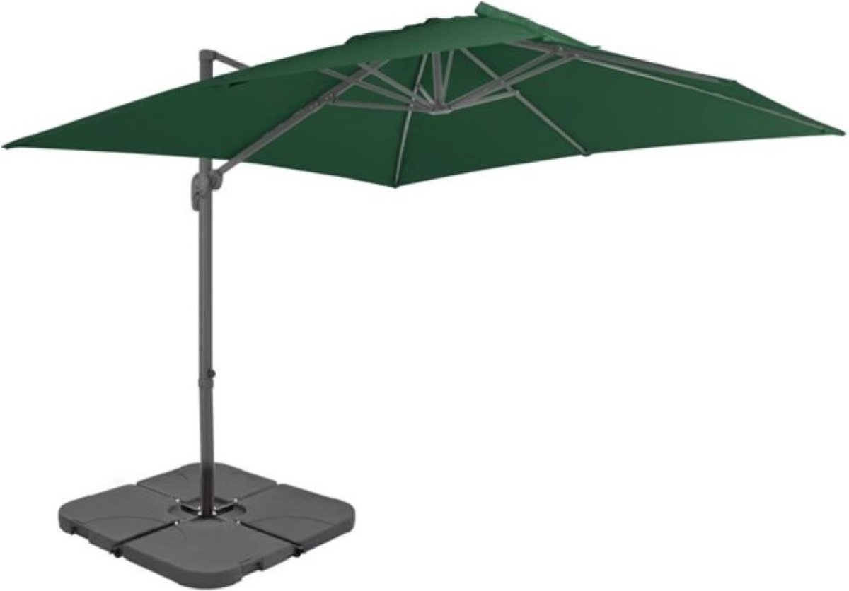 Hangende parasol Groen met stevige afneembare voet | Watervast - UV bestendig - Kleurvast | Zweefparasol - Stabiel - 247 cm hoog | Tuin decoratie - Parasol - Zonparasol - Tuinparasol (6097204435459)