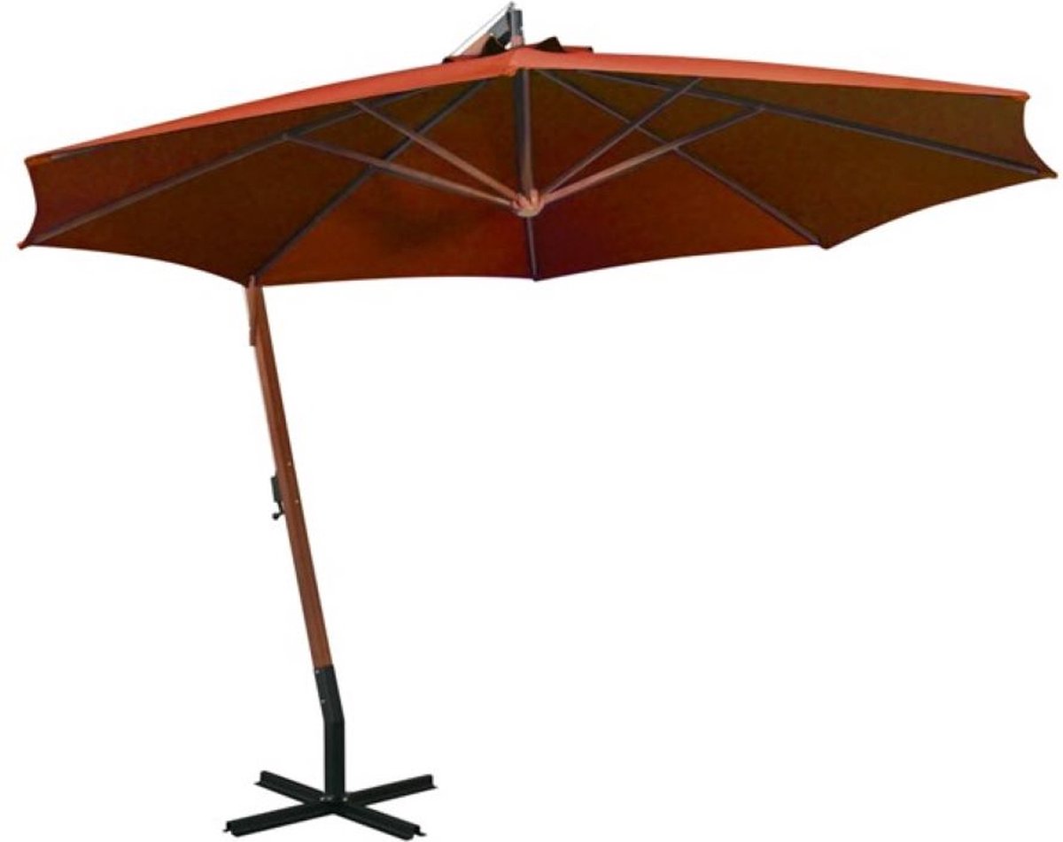 Hangende parasol Terracotta Dennenhout | Watervast - UV bestendig - Kleurvast | Zweefparasol - Massief houten paal Bamboe | Stabiel - 290 cm hoog | Tuin decoratie - Parasol - Zonparasol - Tuinparasol (6097203326383)