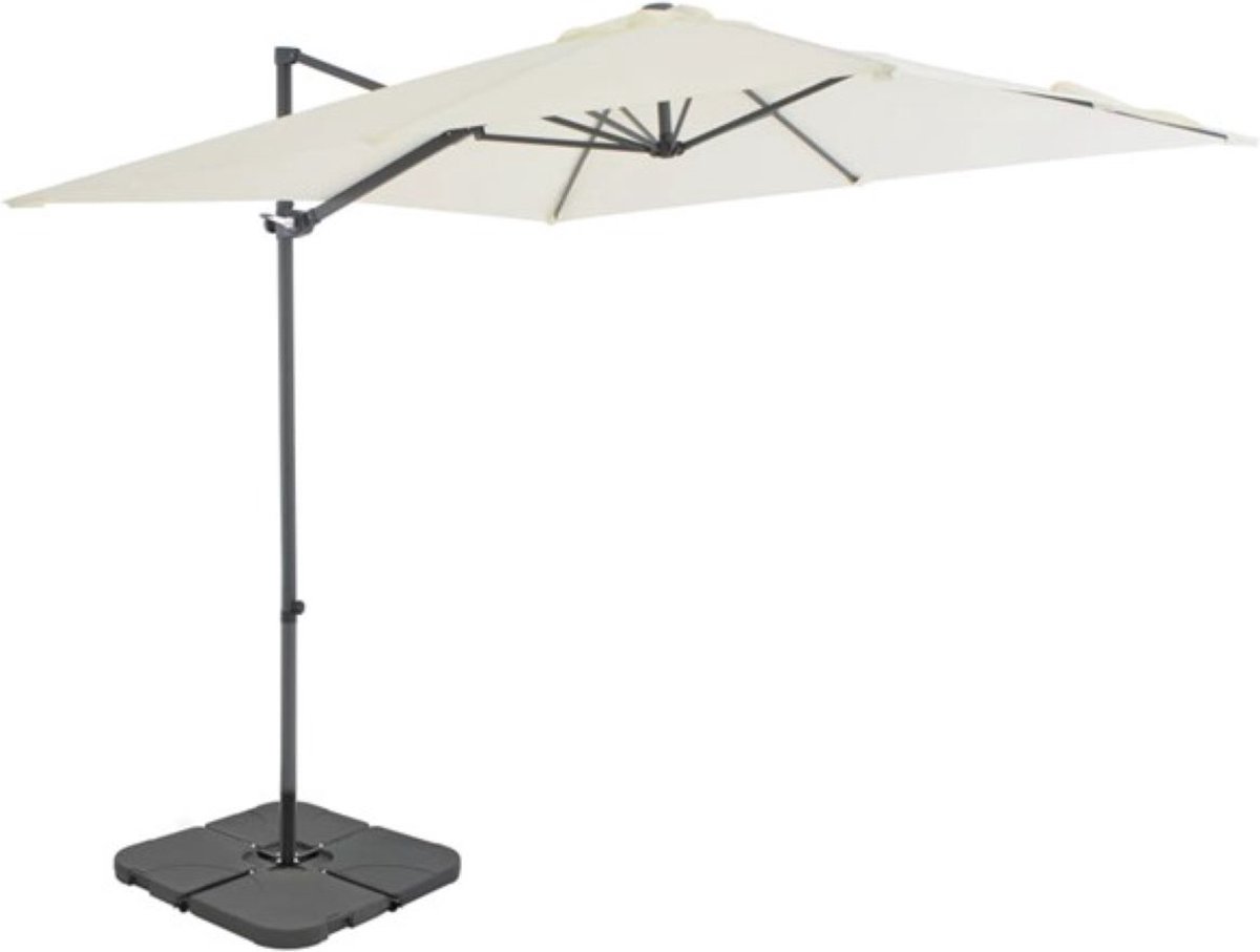 Hangende parasol Zandkleur met stevige afneembare voet | Watervast - UV bestendig - Kleurvast | Zweefparasol - Massief houten paal Bamboe | Stabiel - 268 cm hoog | Tuin decoratie - Parasol - Zonparasol - Tuinparasol (6097219999939)