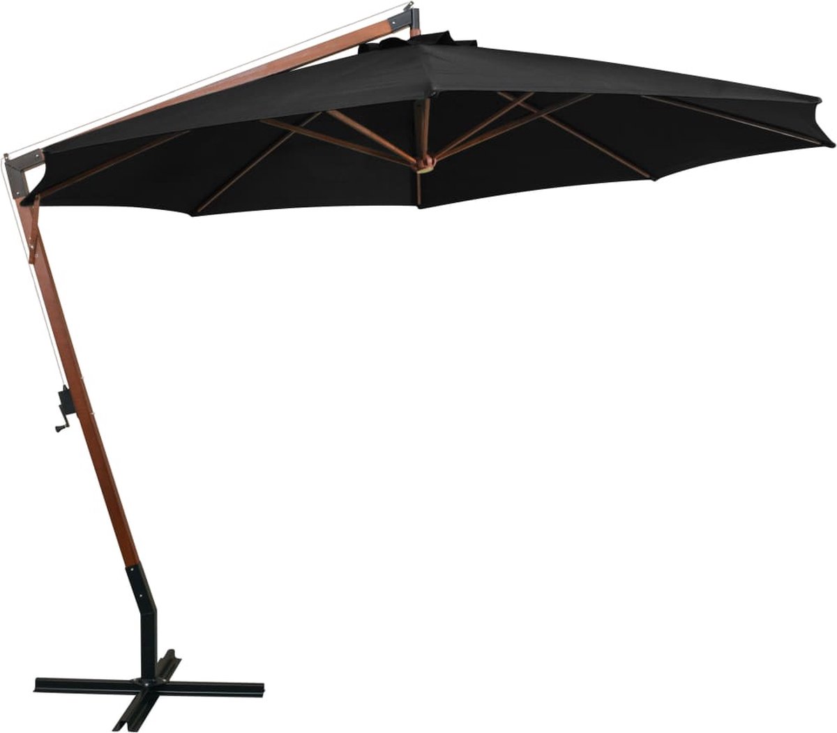 Hangende parasol Zwart Dennenhout | Watervast - UV bestendig - Kleurvast | Zweefparasol - Massief houten paal Bamboe | Stabiel - 290 cm hoog | Tuin decoratie - Parasol - Zonparasol - Tuinparasol (6097217550576)