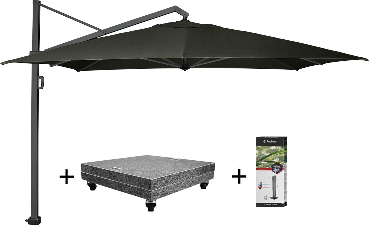 Icon zweefparasol 350x350 cm faded black met 150 KG voet en hoes (8720848329904)