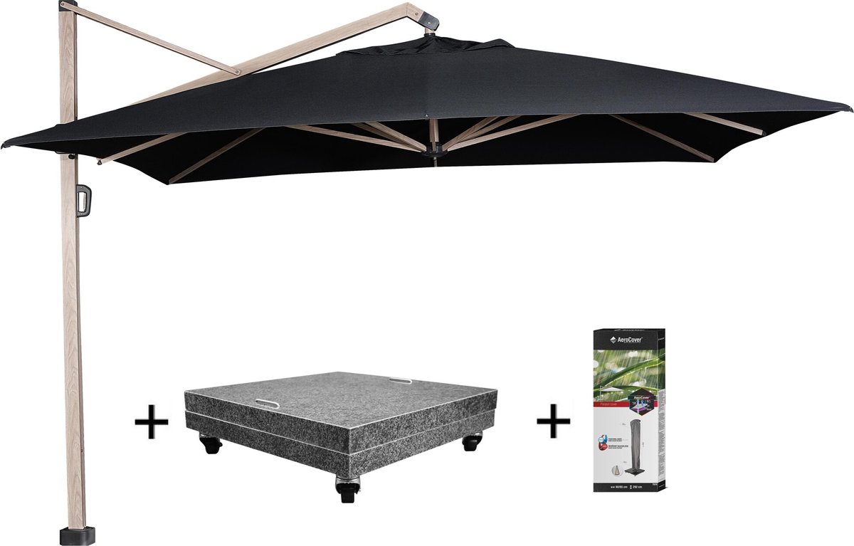 Icon zweefparasol 400x300 cm oak mast faded black met 150 KG voet en hoes (8720848329881)