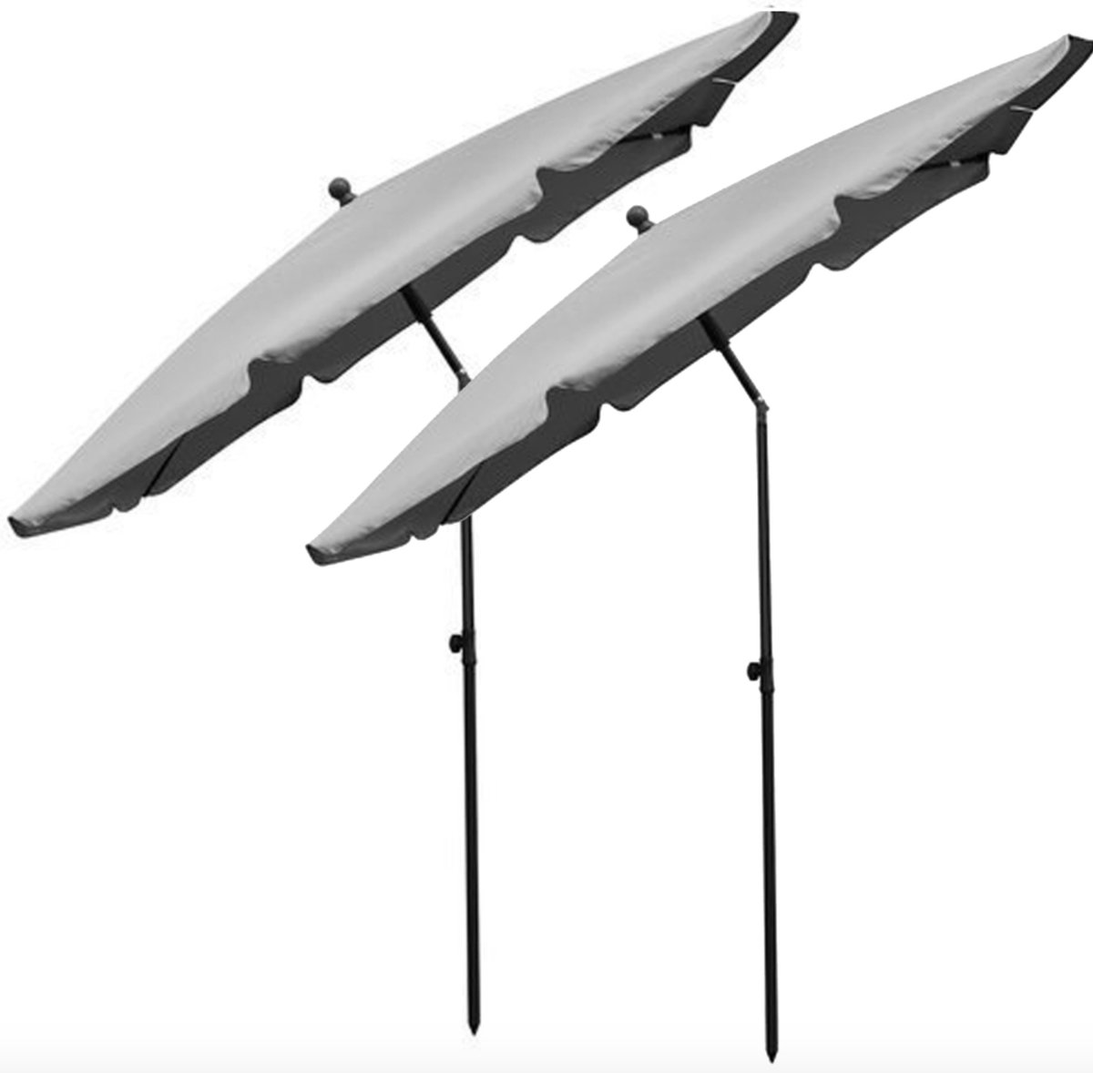 In Round Parasols 2 Pack - 130 x 200 cm - Kantelbaar en Inklapbaar - Grijs - Zonwering Buiten - Stokparasol - Balkonparasol - Balkon Strand of Tuin - Knikbaar - Waterdicht - Weerbestendig (8720704201481)