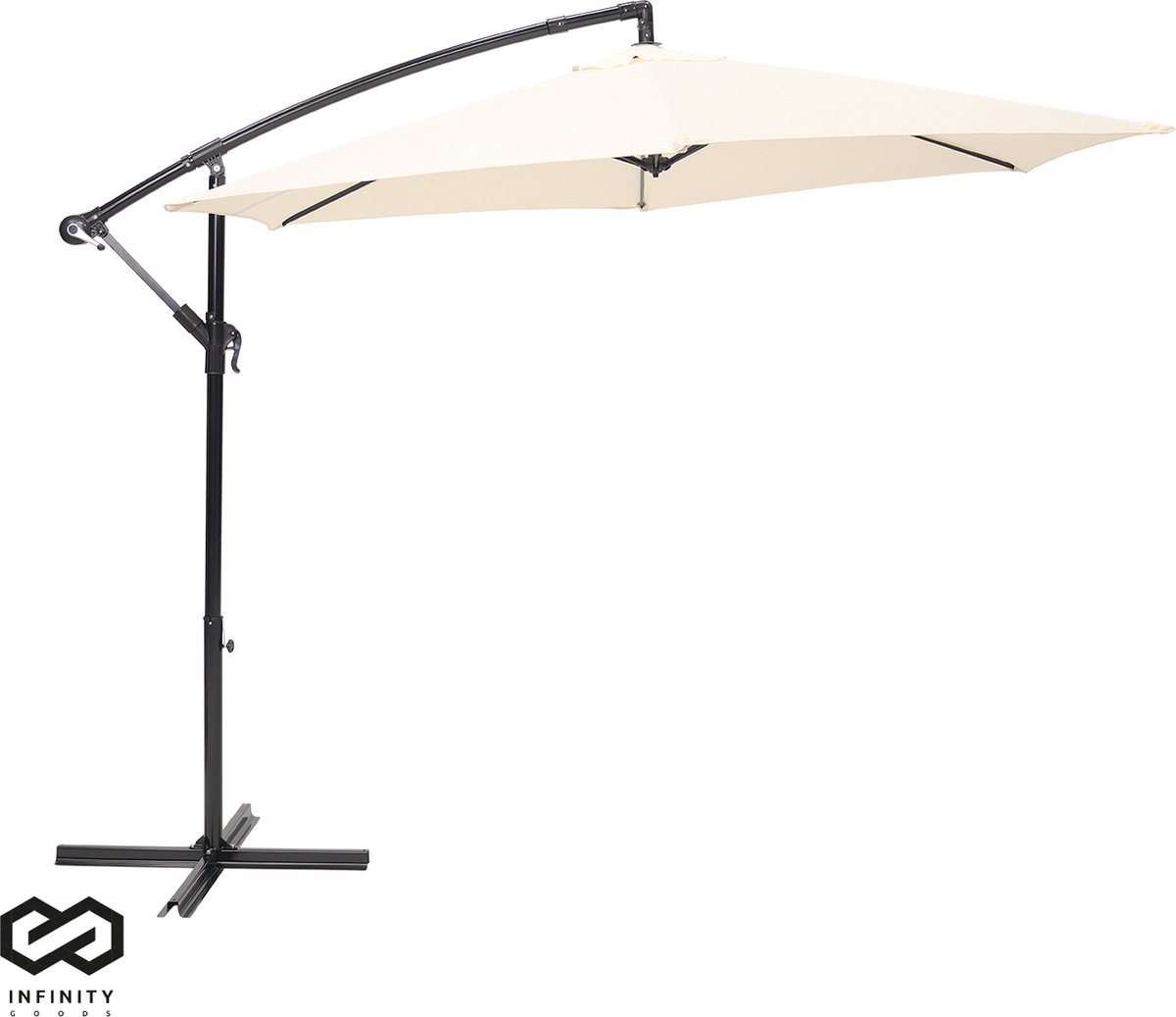 Infinity Goods Zweefparasol - 300CM - Incl. Kruisvoet - Waterdicht - Verstelbare Hoogte - Creme (8721022430577)