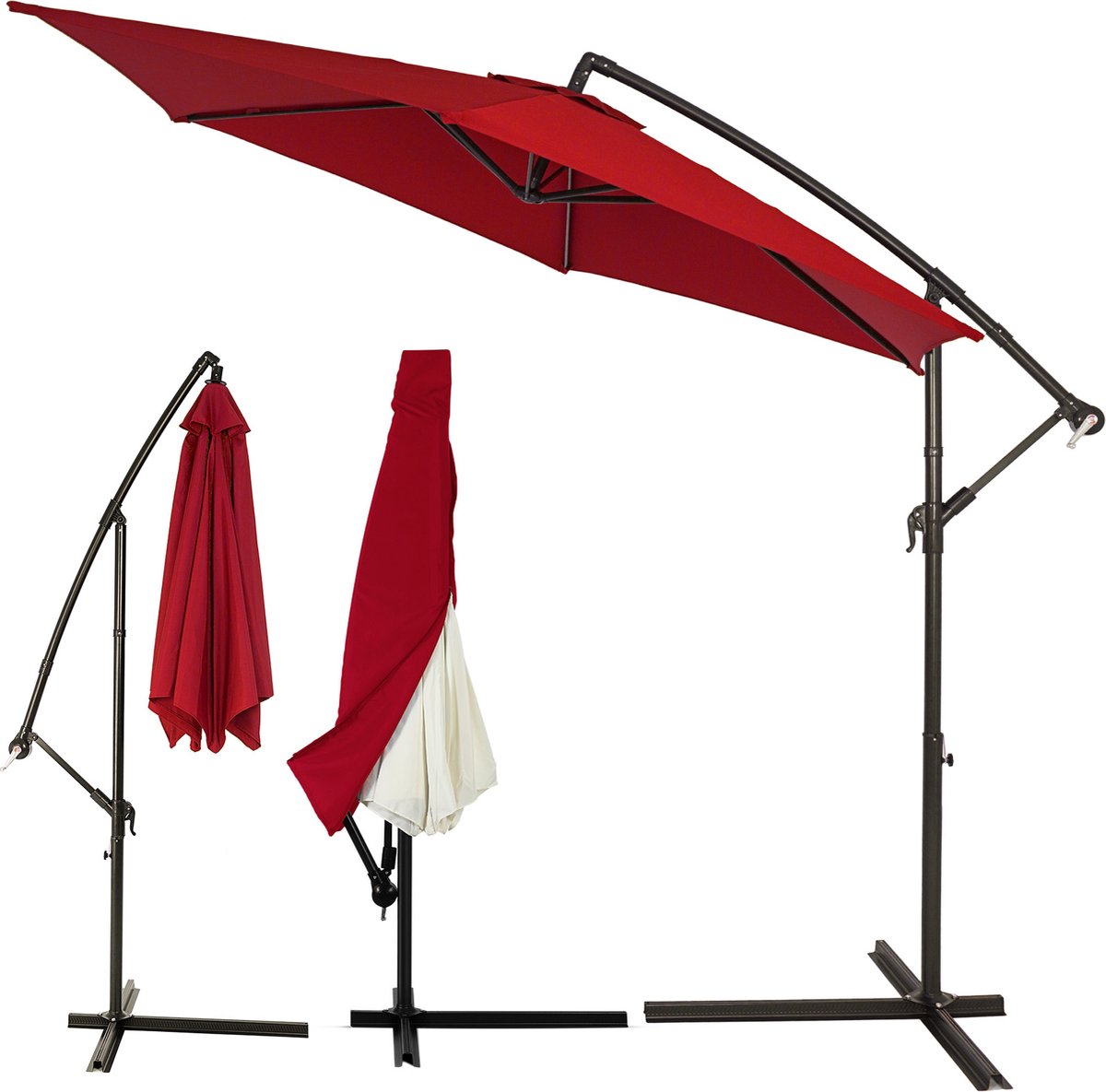 Kingsleeve Zweefparasol Met Voet - Uv-bescherming 300cm - Rood (4251776803029)