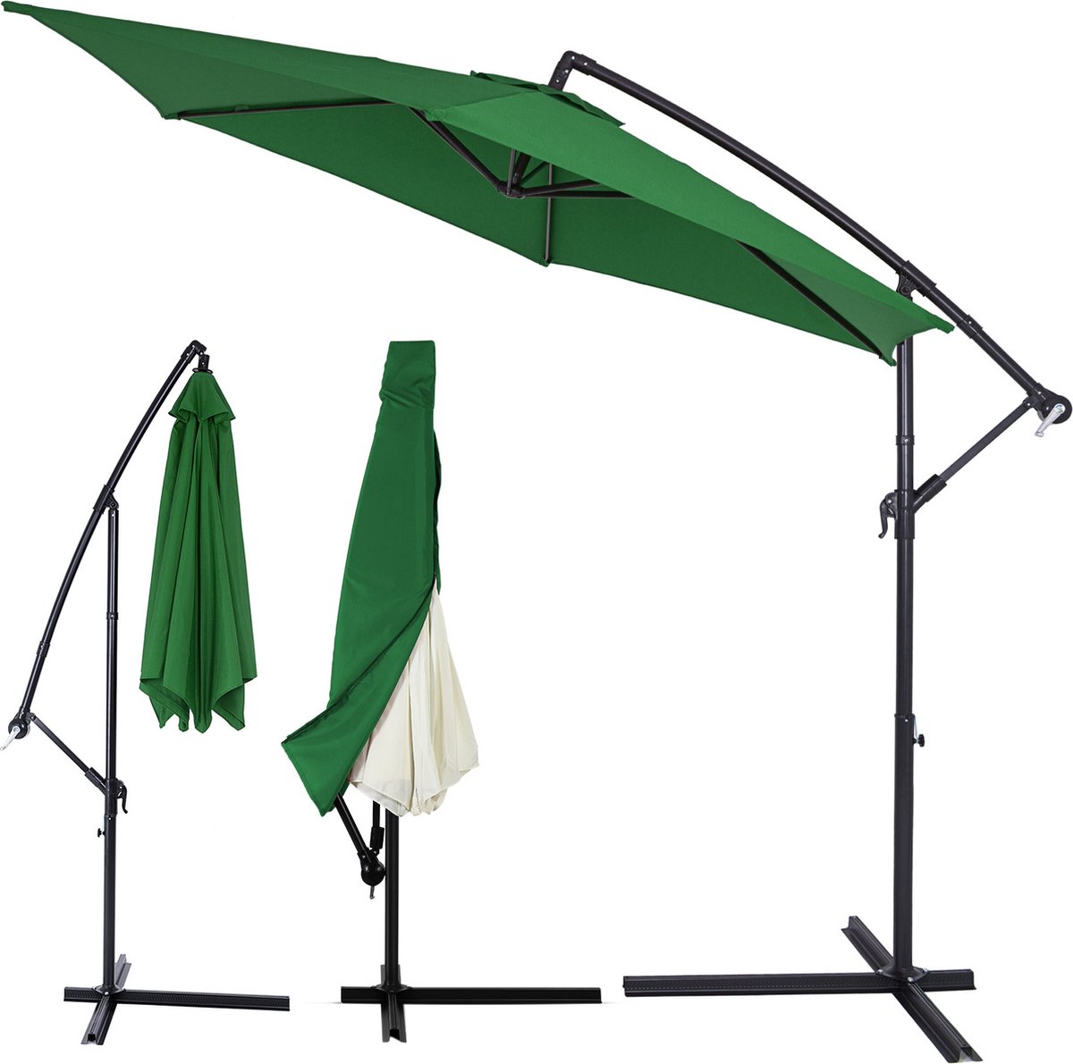 Kingsleeve Zweefparasol Met Voet - Uv-bescherming 300cm - Rood (4251776803036)