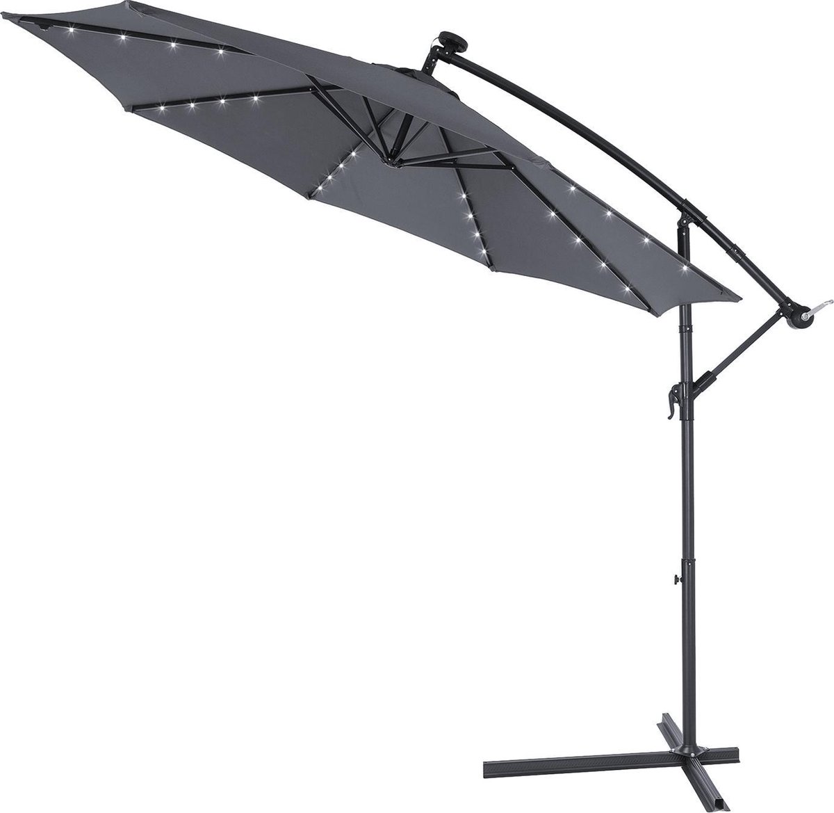 Kingsleeve Zweefparasol - Parasolvoet LED Verlichting 300cm - Antraciet (4250525364552)