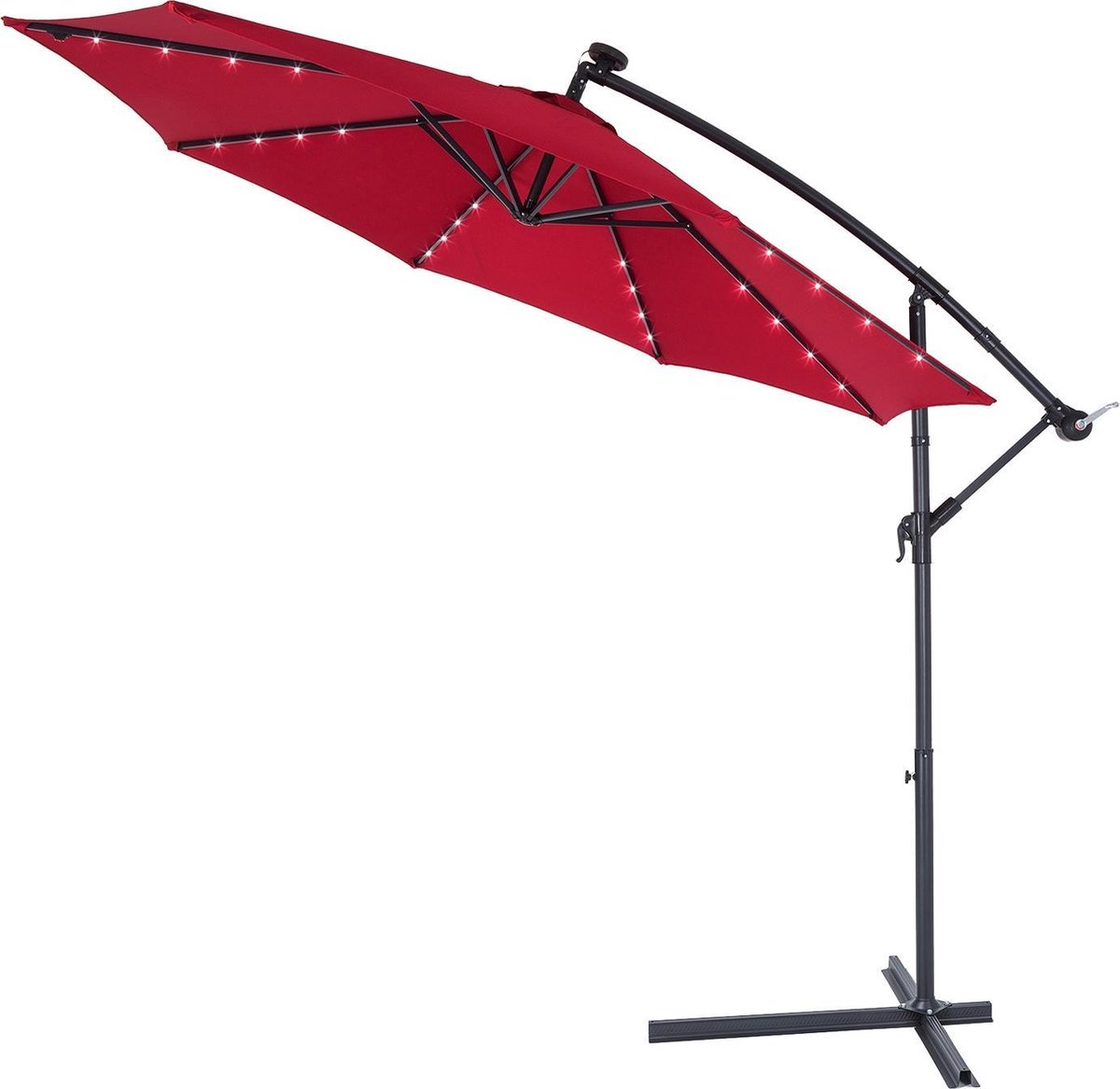 Kingsleeve Zweefparasol - Parasolvoet LED-verlichting 300cm - Rood (4250525364569)