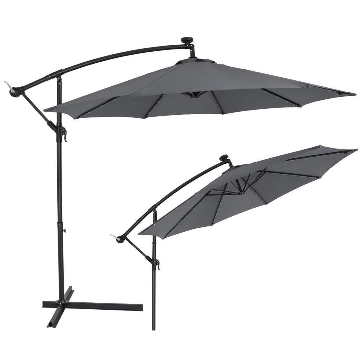 Kingsleeve Zweefparasol - Parasolvoet LED-verlichting 330cm - Antraciet (4250525364583)