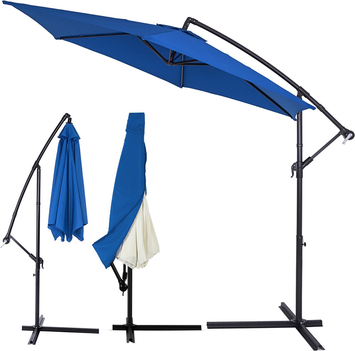 Kingsleeve Zweefparasol met Voet - Windbescherming 330cm - Blauw (4251776803074)