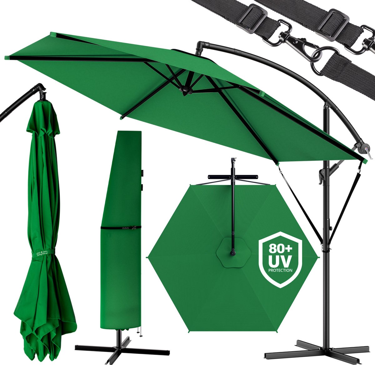 Kingsleeve Zweefparasol - ⌀330cm UV-Bescherming 80+ Slinger - Groen (4250525335835)