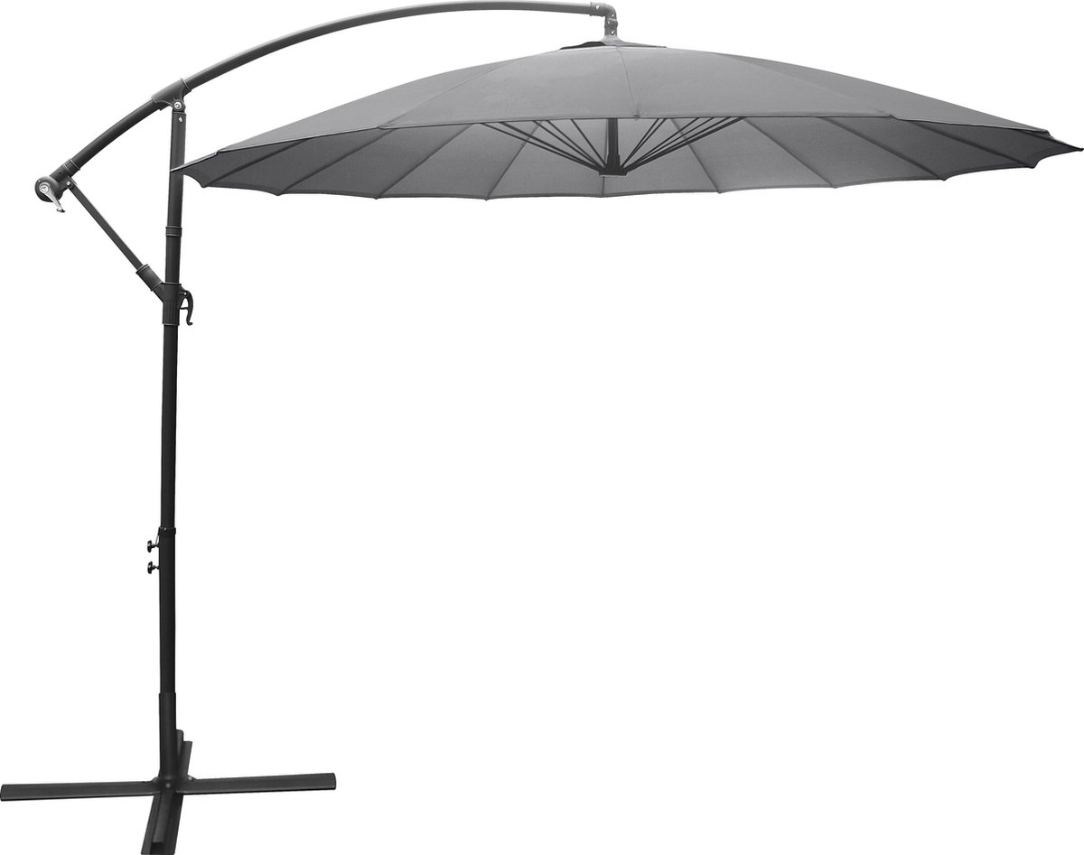 Kynast SAIGON zweefparasol 3x3m Azië stijl knikbaar Lichtgrijs parasol 360° draaibaar + kruispoot (4057984009686)