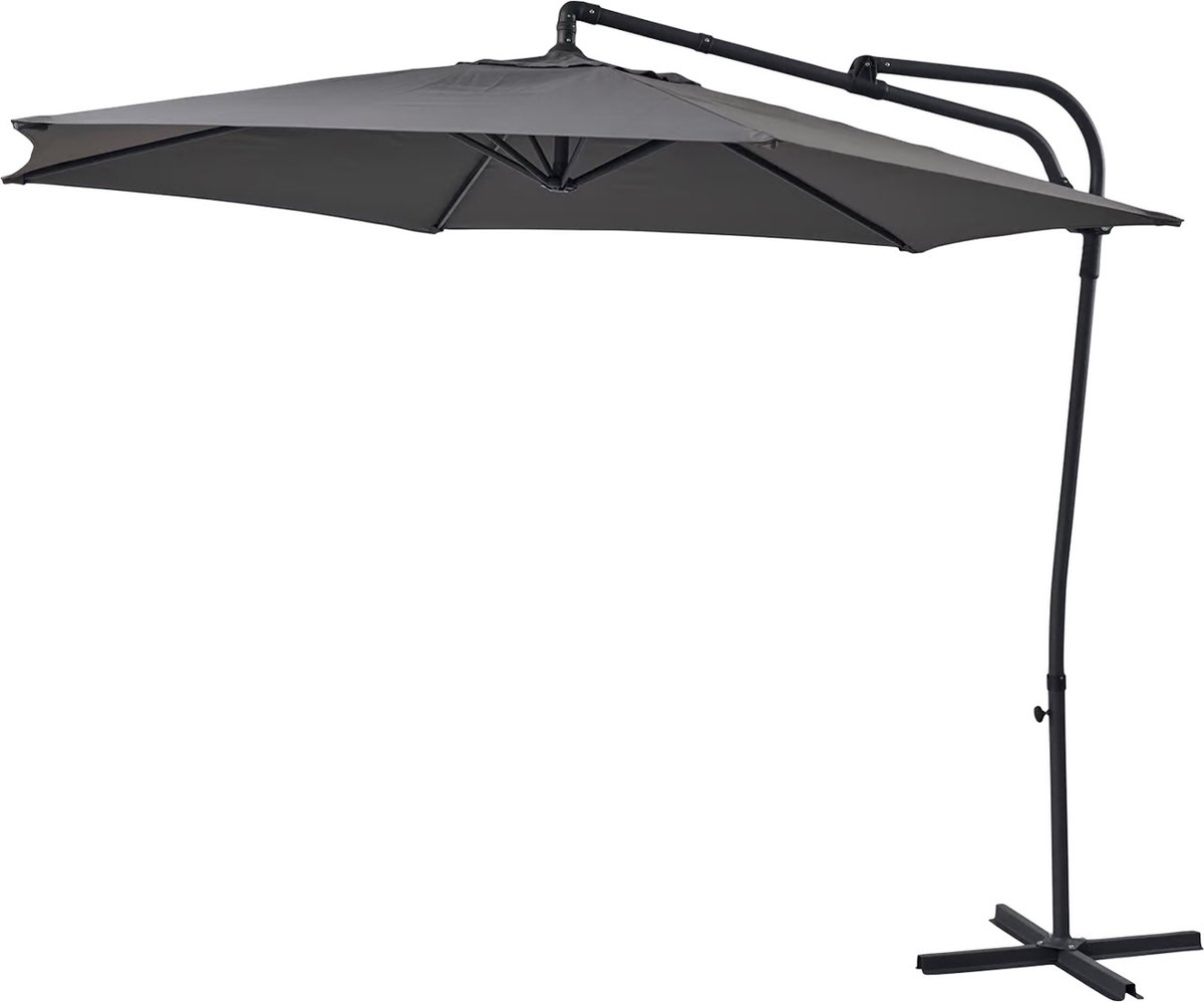 LIMITED EDITION PREMIUM LUX-XLParasol - Duurzame Zweefparasol - ⌀300 cm - Donkergrijs- 360° draaibaar - Grijs - Antraciet - Hout - 3 meter doorsnede - Met voet - Zonder tegels (8719558288021)