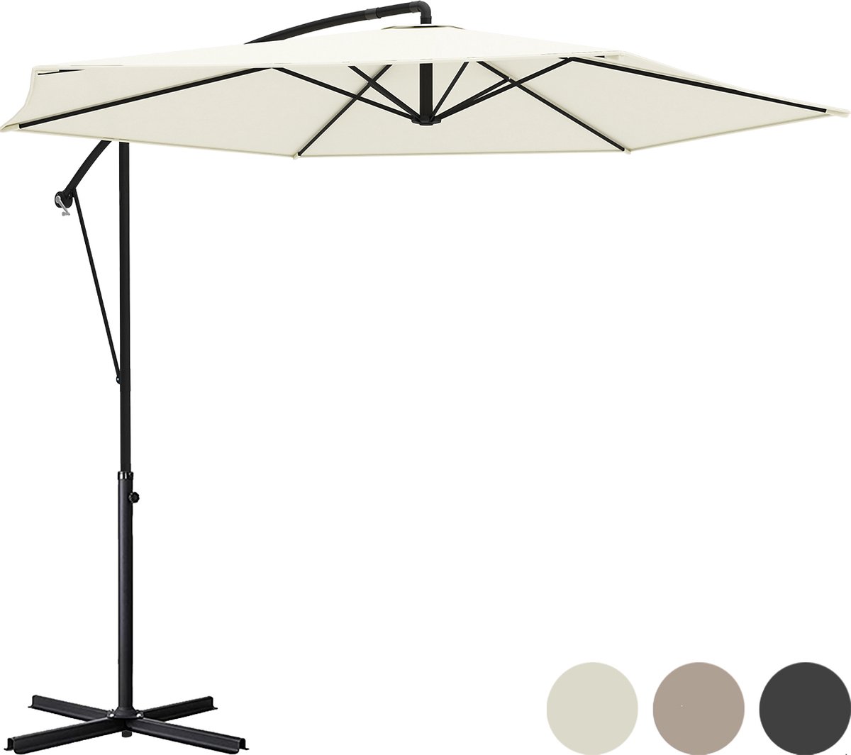 LifeGoods Zweefparasol - tot 8 Personen - ⌀300cm - Waterdicht - met Hoes en Kruisvoet - Tuin - Crème (8720195252610)