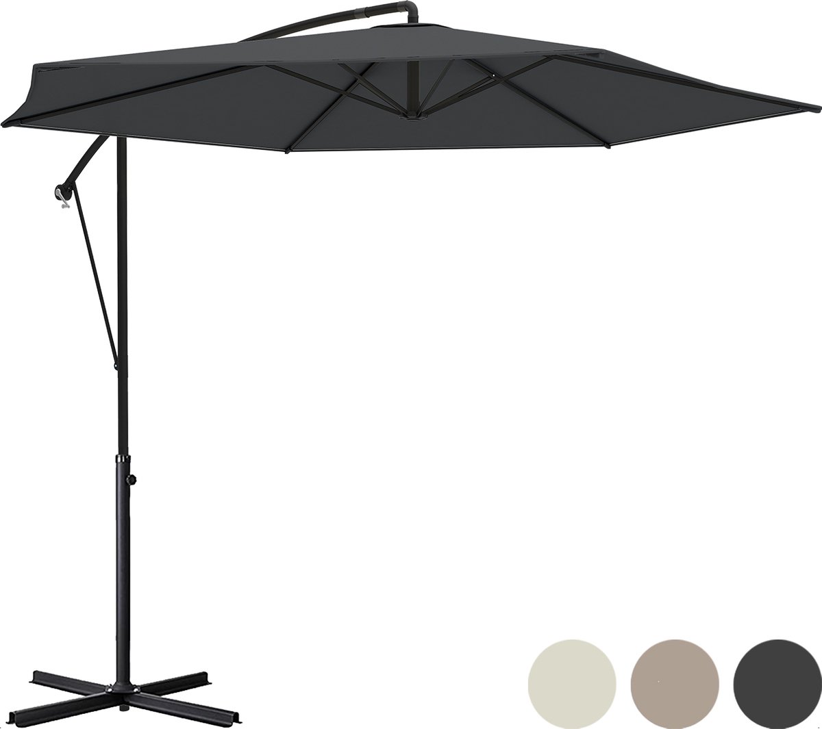 LifeGoods Zweefparasol - tot 8 Personen - ⌀300cm - Waterdicht - met Hoes en Kruisvoet - Tuin - Donkergrijs (8720195252627)