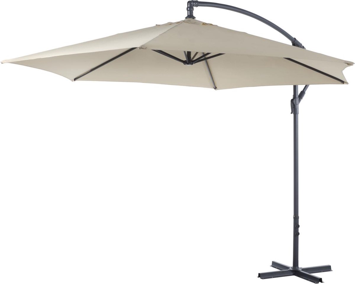 Lifetime Garden Zweefparasol met Voet - Parasol Kantelbaar - ⌀300 x 300 cm - Balkonparasol met Opdraaisysteem - Verstelbaar tot 3 meter hoog - Champagne Zonnescherm (8711252397498)