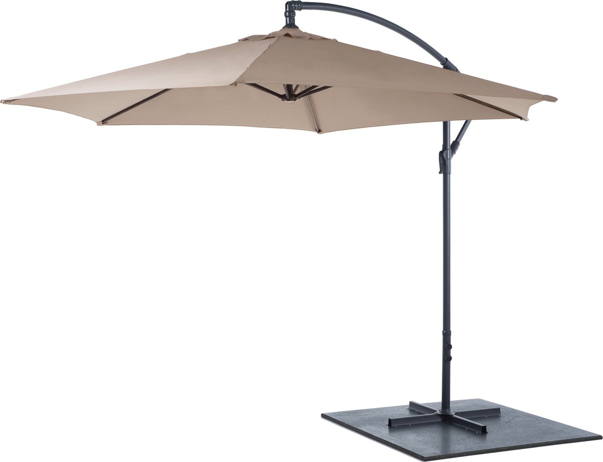 Lifetime Garden Zweefparasol met Voet - Parasol Kantelbaar - ⌀300 x 300 cm - Balkonparasol met Opdraaisysteem - Verstelbaar tot 3 meter hoog - Taupe Zonnescherm (8711252460765)