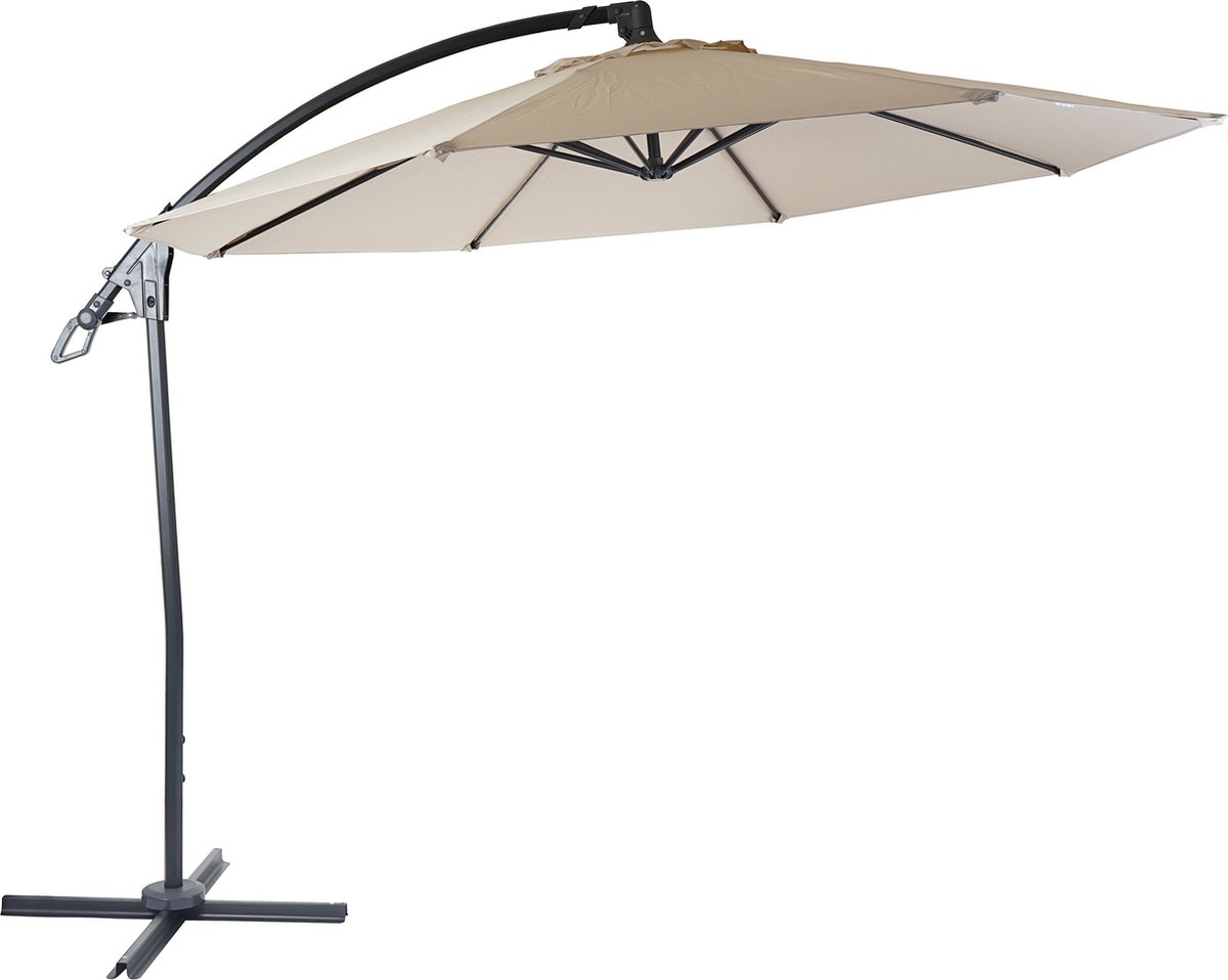 Luxe zweefparasol MCW-D14, parasol, rond ⌀ 3m polyester aluminium/staal 14kg ~ crème-wit zonder voet (4052826175000)