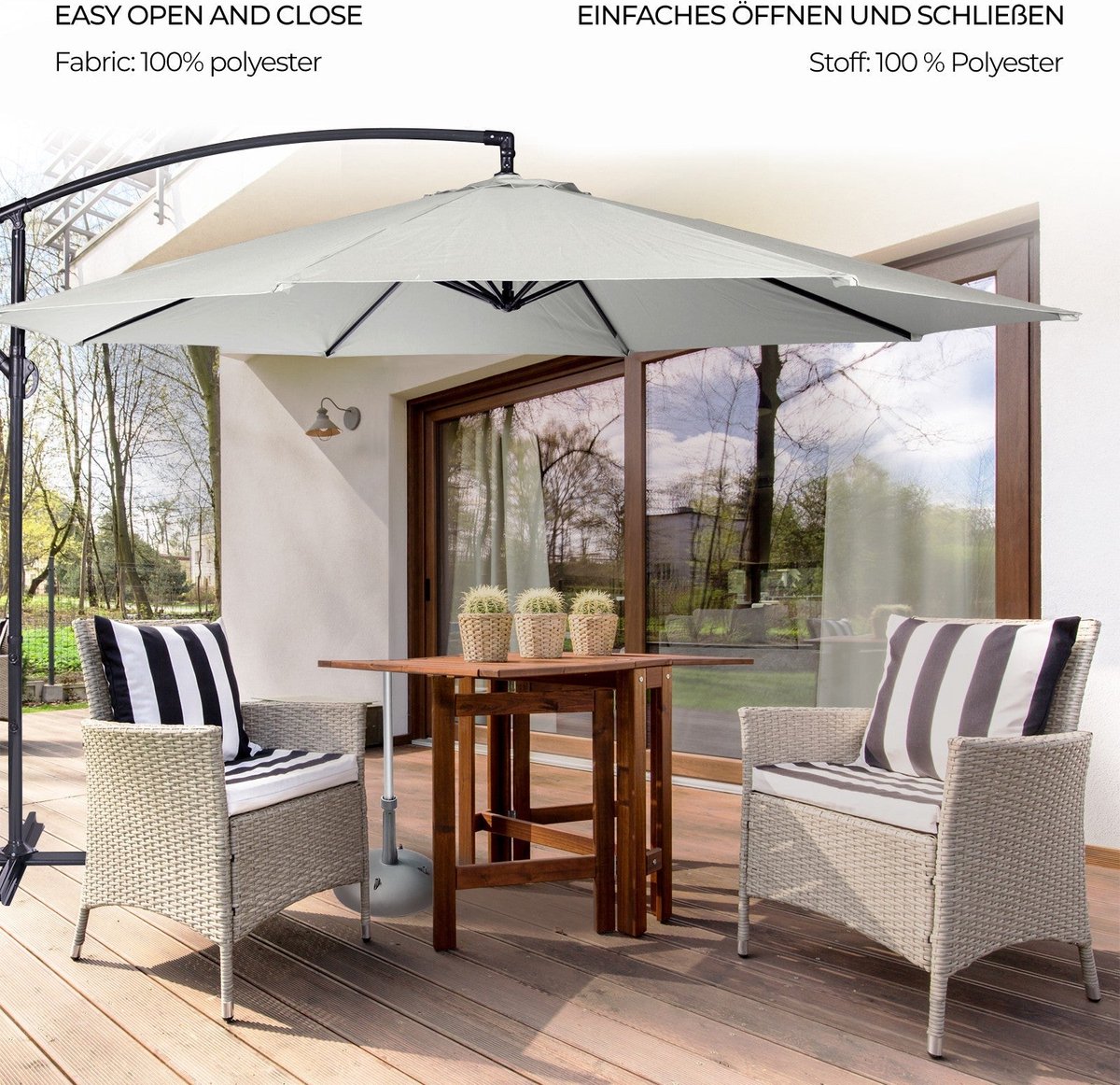 MIADOMODO Parasol - Zweefparasol - Kantelbaar - Draaibaar - Tuin - Balkon - Terras - Waterafstotend - UV-Bestendig - ⌀ 300 cm - Creme (4056282476152)