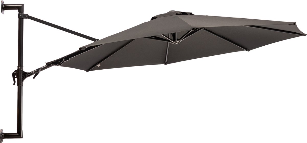 MaxxGarden Muurparasol - Zweefparasol voor balkon of muur - ⌀ 270 cm - met zwengel - Zwart (5404022226243)