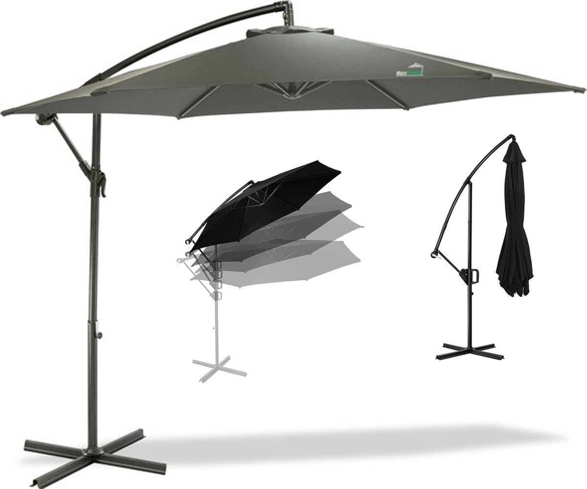 MaxxGarden Zweefparasol - tot 8 Personen - ⌀300cm - Waterdicht - met Kruisvoet - Ronde parasol - Antraciet (5404022212789)