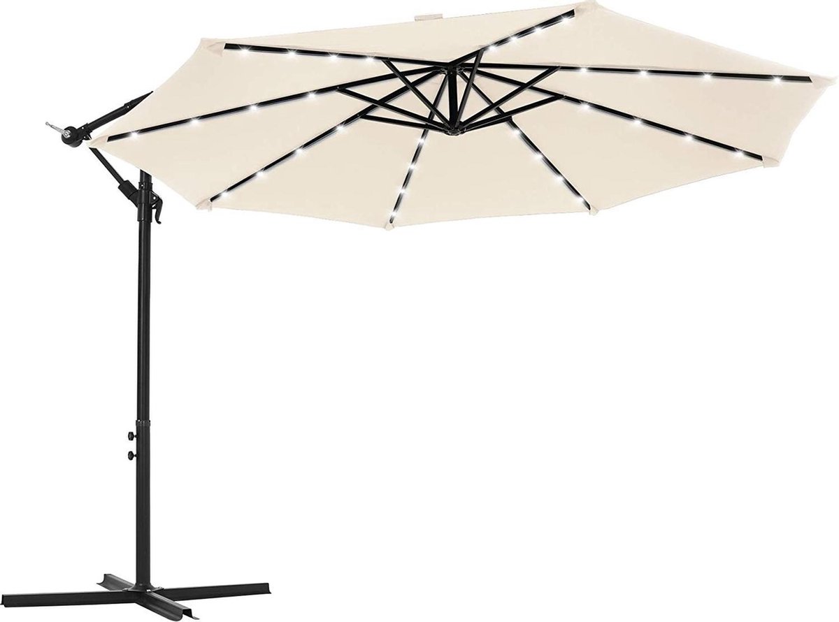 Nancy's Homewood Zweefparasol - LED-Verlichting op Zonne-Energie - UV-Bescherming - UPF 50+ - Buigbaar - Zwengel - Beige/Taupe/Rood/Blauw - 300 cm (6019932798767)