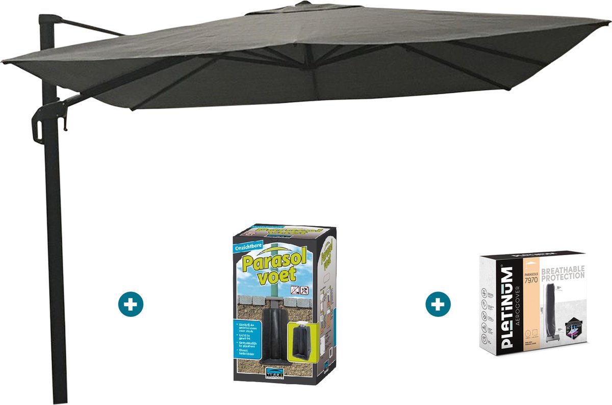 Nesling Coolfit zweefparasol 3x3 - antraciet - ingraafvoet en hoes (6097332888806)