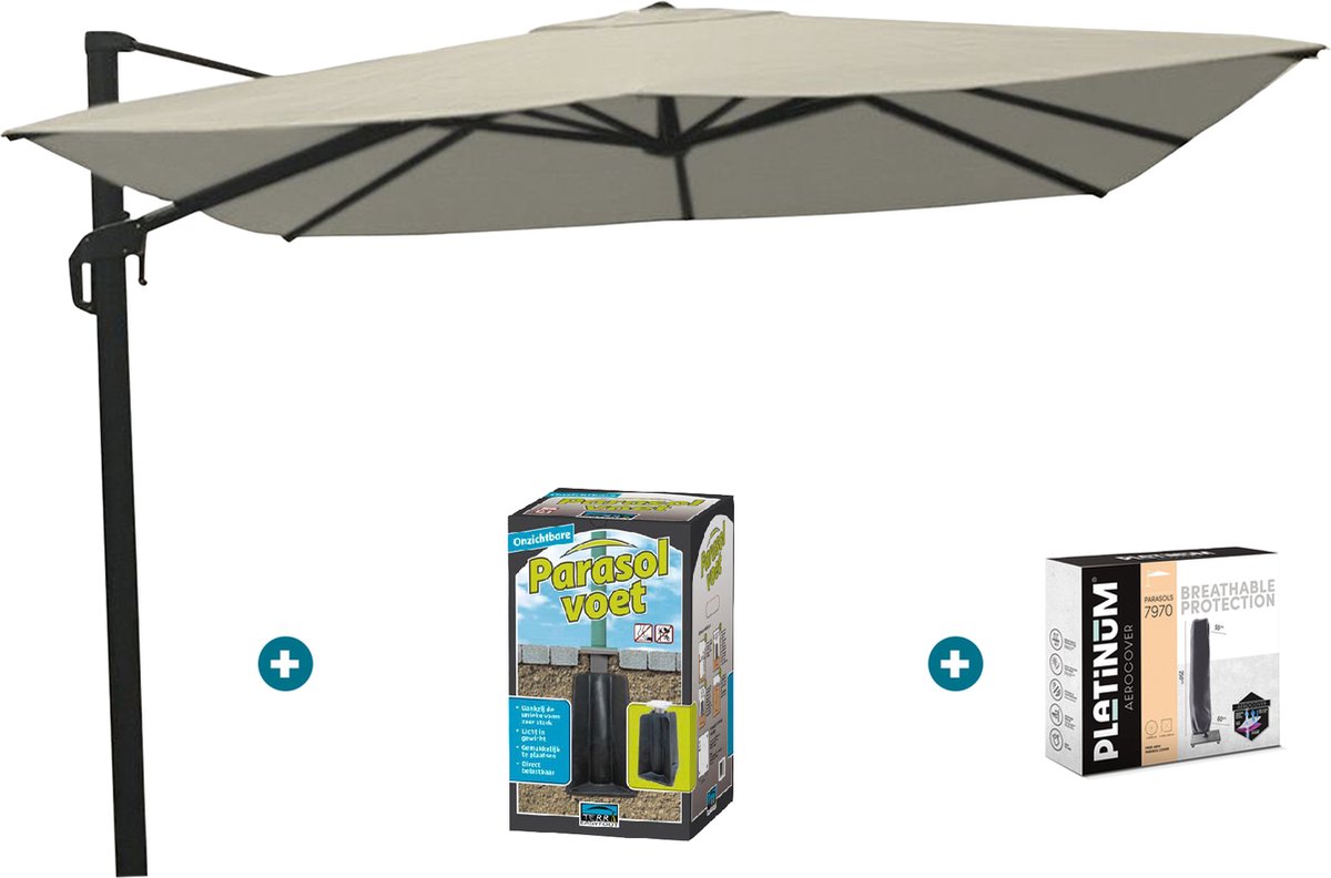 Nesling Coolfit zweefparasol 3x3 - wit - ingraafvoet en hoes (6097333558593)