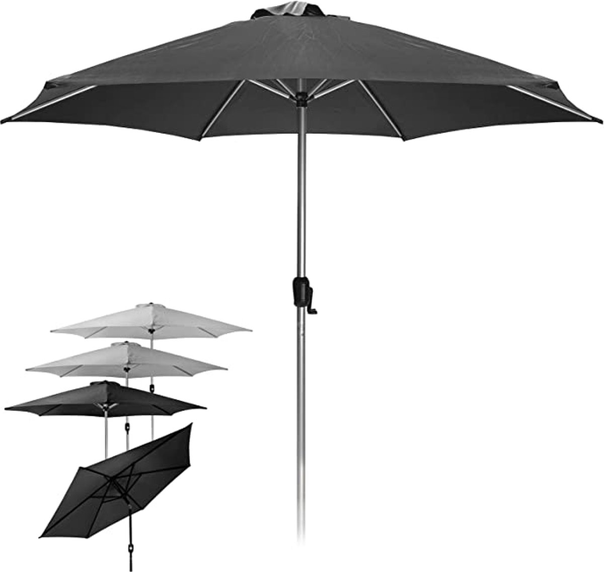 Parasol - Tuinparasol - Stokparasol - Handslinger - 270 cm - Zwart (6094120821861)